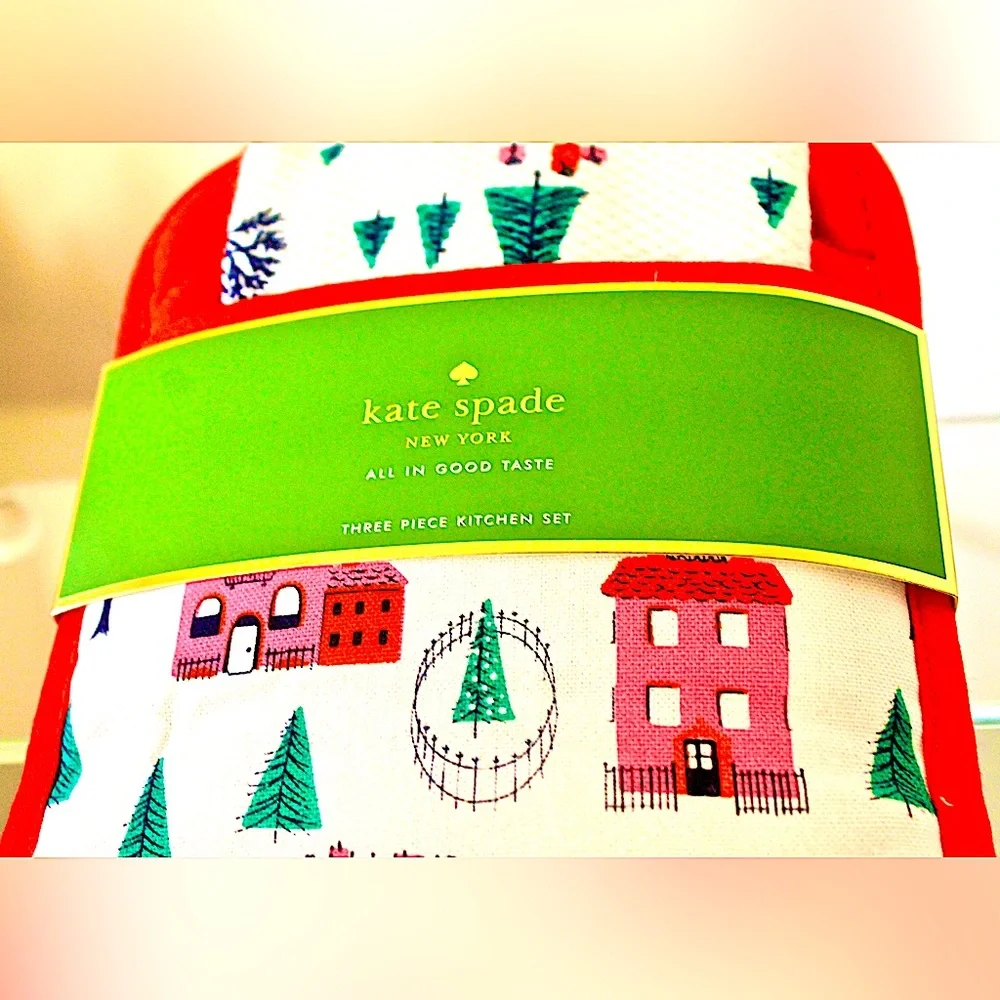 KATE SPADE ALL IN GOOD TASTE-HOLIDAY VILLAGE 3PC KITCHEN SET CHRISTMAS NEW